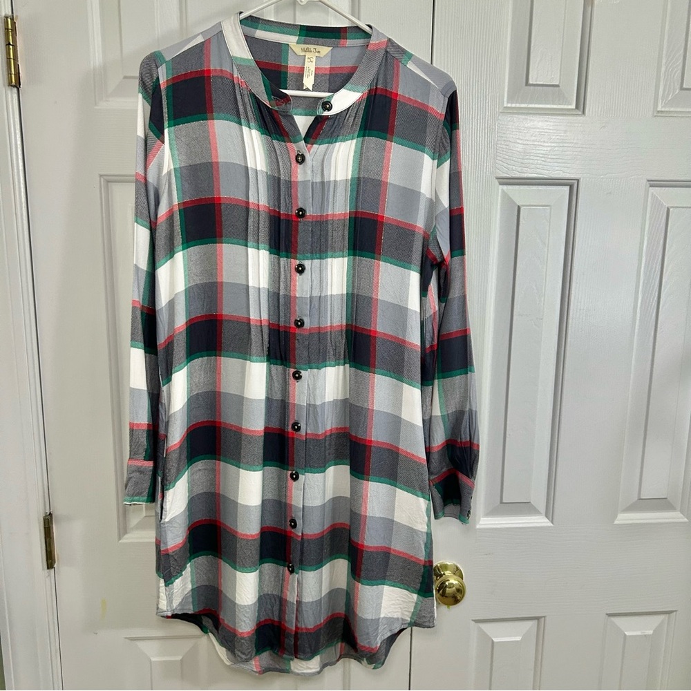 Matilda Jane Multicolor Plaid Button Front Tunic Dress w/ Pockets Size Small